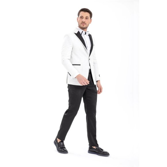 Derman White Pointed Collar Silvery Classic 2 Piece Tuxedo - Picture 1 of 8